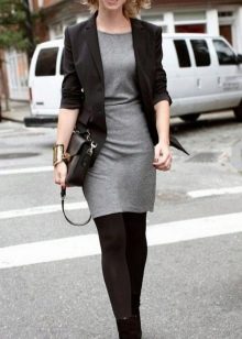 Gray dress with black blazer