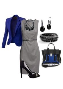 Blue shoes and a jacket for a gray dress