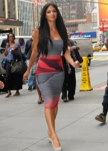 Gray dress in combination with red