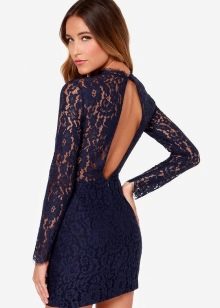 Open back navy guipure dress