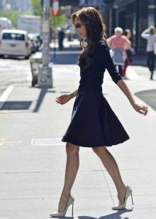 Navy Midi Fitted Flare Dress