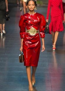 Dolce & Gabbana Red Leather Evening Dress