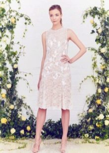 Beige lace midi evening dress