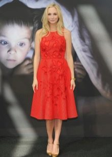 Evening dress red midi in retro style