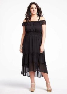 Black dress with asymmetrical skirt for the fat