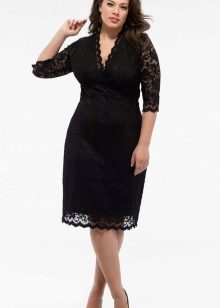 Black lace mid-length dress for chubby