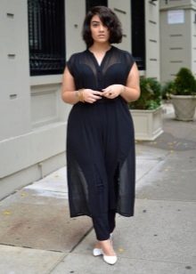 Black transparent dress for plump combined with white pumps