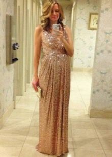 Greek Style Shiny Beige Maternity Long Dress
