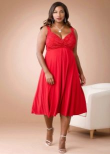 Red silhouette dress below the knee length for obese women