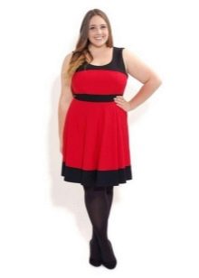Red dress with black piping on the neckline and bottom of the skirt for obese women