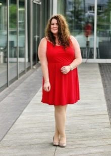 Red dress for overweight fair-haired women with fair skin