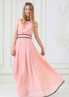 Peach dress with black ruffle
