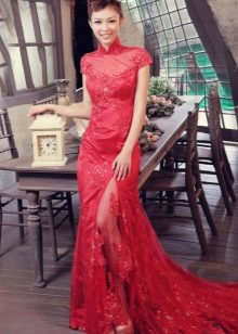 Red chinese style lace dress