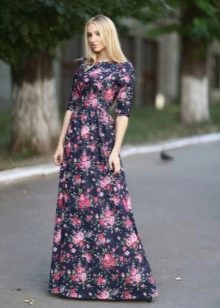 Floor-length floral dress with sleeves