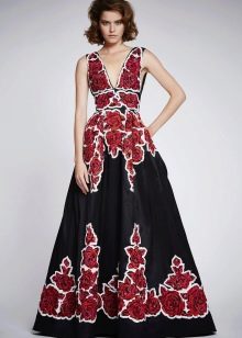 Robe trapèze noire à imprimé fleuri