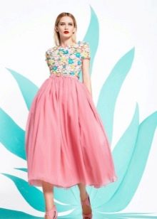 Floral print puffy midi dress