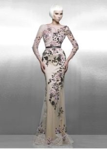 Robe de soirée nude fleurie