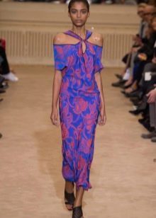 Blue sheath dress with lilac floral print