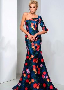 Colored mermaid dress with one sleeve