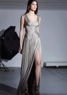 Gray greek dress with a slit