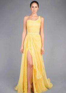 Greek dress one shoulder yellow