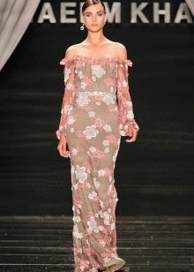 Printed chiffon neckline maxi dress