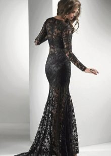 Lace black dress to the floor