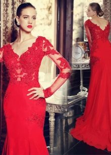 Red lace floor-length dress