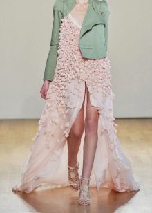Pink dress with green blazer