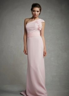 Pink one-shoulder floor-length dress