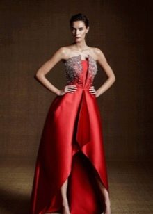 Red silk dress with a slit