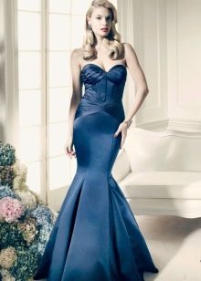 Blue Mermaid Silk Evening Dress