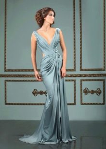 Evening silk dress with a train
