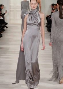 Gray Silk Dress with Halter Neck