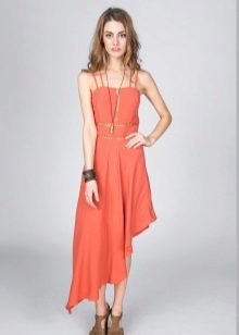 Mid-length asymmetric terracotta dress