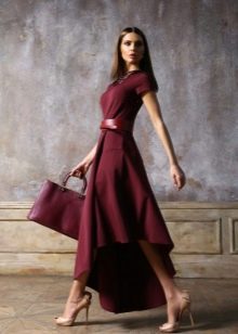 Asymmetrical dress in Marsala color