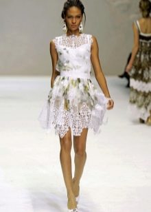 White dress with print and lace