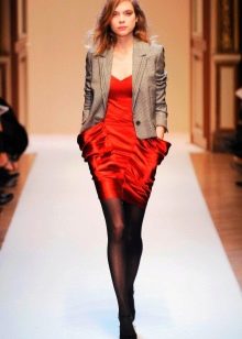 Cherry dress with gray blazer