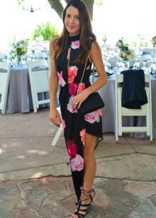 Asymmetric Black Floral Dress