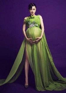 Long green maternity floor-length dress