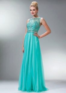 Prom dress with guipure top