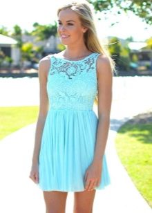Turquoise guipure-top dress