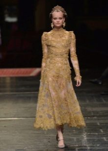 Gold-tone guipure midi dress