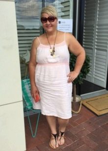 Linen dress with a high waist for plump