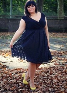 Black V-Neck A-Line Office Dress for Fat