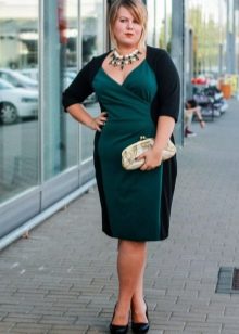 Office two-tone dress of medium length for plump