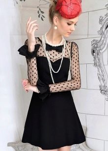 Black A-line dress with pearls
