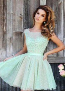 Lace-trimmed chiffon babydoll dress with layered skirt