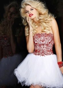 Rhinestone-trimmed organza babydoll dress