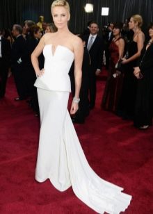 White long bustier dress with peplum